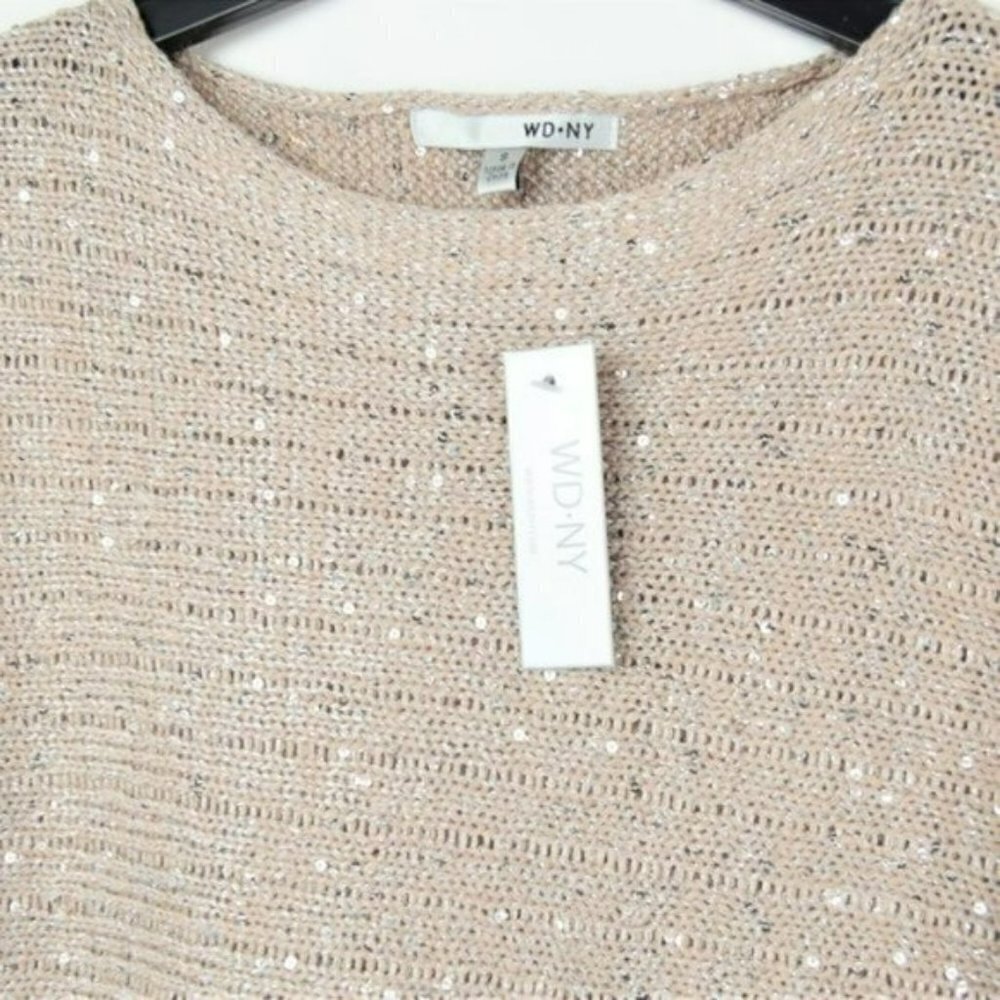 NWT Gorgeous WDNY Metallic Shimmer Sequin Dolman Sleeve Top Sweater - Picture 4 of 5